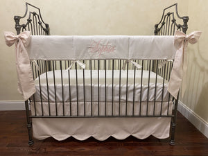 Baby Girl Pale Pink Ticking Stripe Crib Bedding, Ticking Stripe Crib Skirt