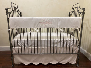 Baby Girl Pale Pink Ticking Stripe Crib Bedding, Ticking Stripe Crib Skirt