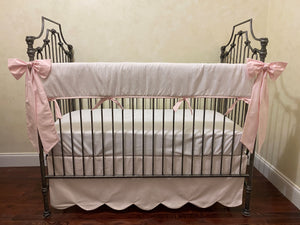 Pale Pink Ticking Stripe Baby Girl Crib Bedding