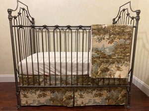 English Countryside Hunting and Fishing Toile Crib Bedding, Boy Baby Bedding
