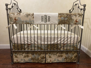 English Countryside Hunting and Fishing Toile Crib Bedding, Boy Baby Bedding
