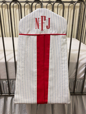 Hanger Style Diaper Stacker - Blue Ticking Stripes with Red