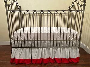Blue Ticking Stripe with Red Crib Bedding, Americana Baby Boy Crib Bedding