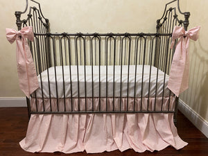 Pink Gingham and White Crib Bedding, Baby Girl Crib Bedding