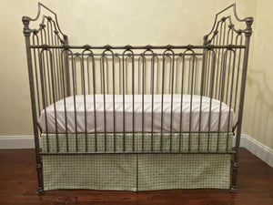 Sage Green Gingham Crib Bedding, Crib Rail Cover, Tailored Crib Skirt, Boy Baby Bedding