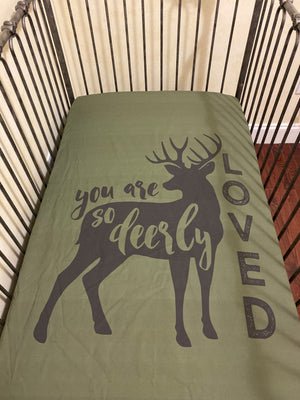 Baby Boy Woodland Crib Sheet & Blanket Set- Little Man Deerly Loved Crib Bedding, Deer Crib Sheet