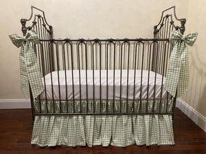 Sage Gingham and White Crib Bedding, Boy Baby Bedding, Girl Crib Bedding
