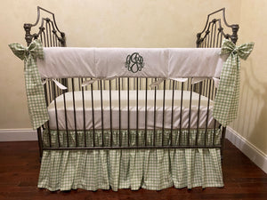 Sage Gingham and White Crib Bedding, Boy Baby Bedding, Girl Crib Bedding