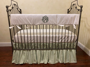 Sage Gingham and White Crib Bedding, Boy Baby Bedding, Girl Crib Bedding