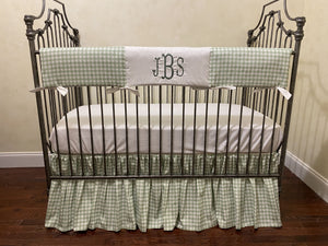 Sage Gingham Crib Bedding, Boy Baby Bedding, Girl Crib Bedding