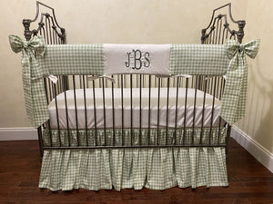 Sage Gingham Crib Bedding, Boy Baby Bedding, Girl Crib Bedding