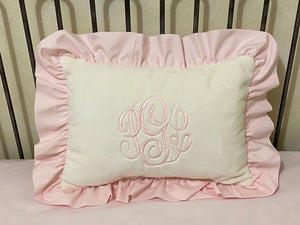 Ivory Linen and Pale Pink Baby Girl Crib Bedding, Crib Rail Cover, Gathered Crib Skirt
