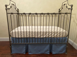 Denim Blue with Red Baby Boy Crib Bedding, Crib Rail Cover, Crib Skirt, Baby Blanket