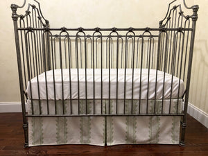 Ivory and Green Crib Bedding, Boy Crib Bedding, Clarabelle Stripe Designer Crib Skirt