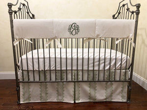 Ivory and Green Crib Bedding, Boy Crib Bedding, Clarabelle Stripe Designer Crib Skirt