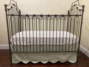 Sage Green Gingham Crib Bedding, Nursery Rhyme Baby Bedding, Scalloped Crib Skirt, Boy Baby Bedding, Girl Crib Bedding