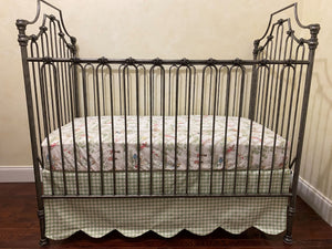 Nursery Rhyme Toile Crib Bedding, Scalloped Crib Skirt, Sage Green Gingham, Boy Baby Bedding, Girl Crib Bedding