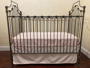 Baby Girl White and Pale Pink Crib Bedding, Crib Rail Cover, Crib Skirt with Piping Trim