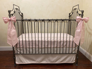 Baby Girl White and Pale Pink Crib Bedding, Crib Rail Cover, Crib Skirt with Piping Trim