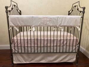 Baby Girl White and Pale Pink Crib Bedding, Crib Rail Cover, Crib Skirt with Piping Trim