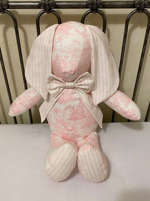 Toile with Stripes Stuffed Bunny or Bear, Personalized Stuffed Animal