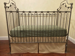 Tan with Green Boy Baby Bedding, Boy Crib Bedding, Crib Rail Cover