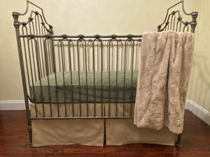 Tan with Green Boy Baby Bedding, Boy Crib Bedding, Crib Rail Cover