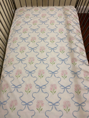 Pale Pink with Blue Bows Baby Girl Crib Bedding