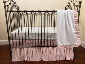 Pale Pink with Blue Bows Baby Girl Crib Bedding