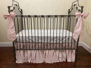 Pale Pink with Blue Bows Baby Girl Crib Bedding