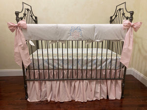 Pale Pink with Blue Bows Baby Girl Crib Bedding
