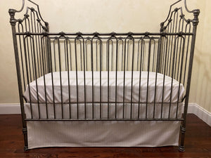 White with Gray Ticking Stripe Baby Boy Crib Bedding