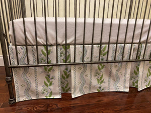 Double Pleated Crib Skirt in Stripes and Vines Designer Fabric - Choose Your Color