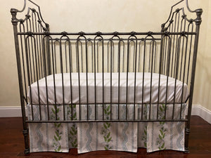 Double Pleated Crib Skirt in Stripes and Vines Designer Fabric - Choose Your Color