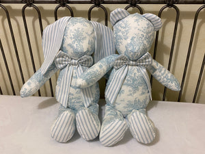 Toile with Stripes Stuffed Bunny or Bear, Personalized Stuffed Animal