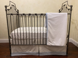 White with Pale Blue Baby Boy Crib Bedding