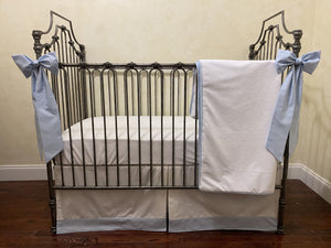 White with Pale Blue Baby Boy Crib Bedding