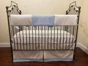 White with Pale Blue Baby Boy Crib Bedding
