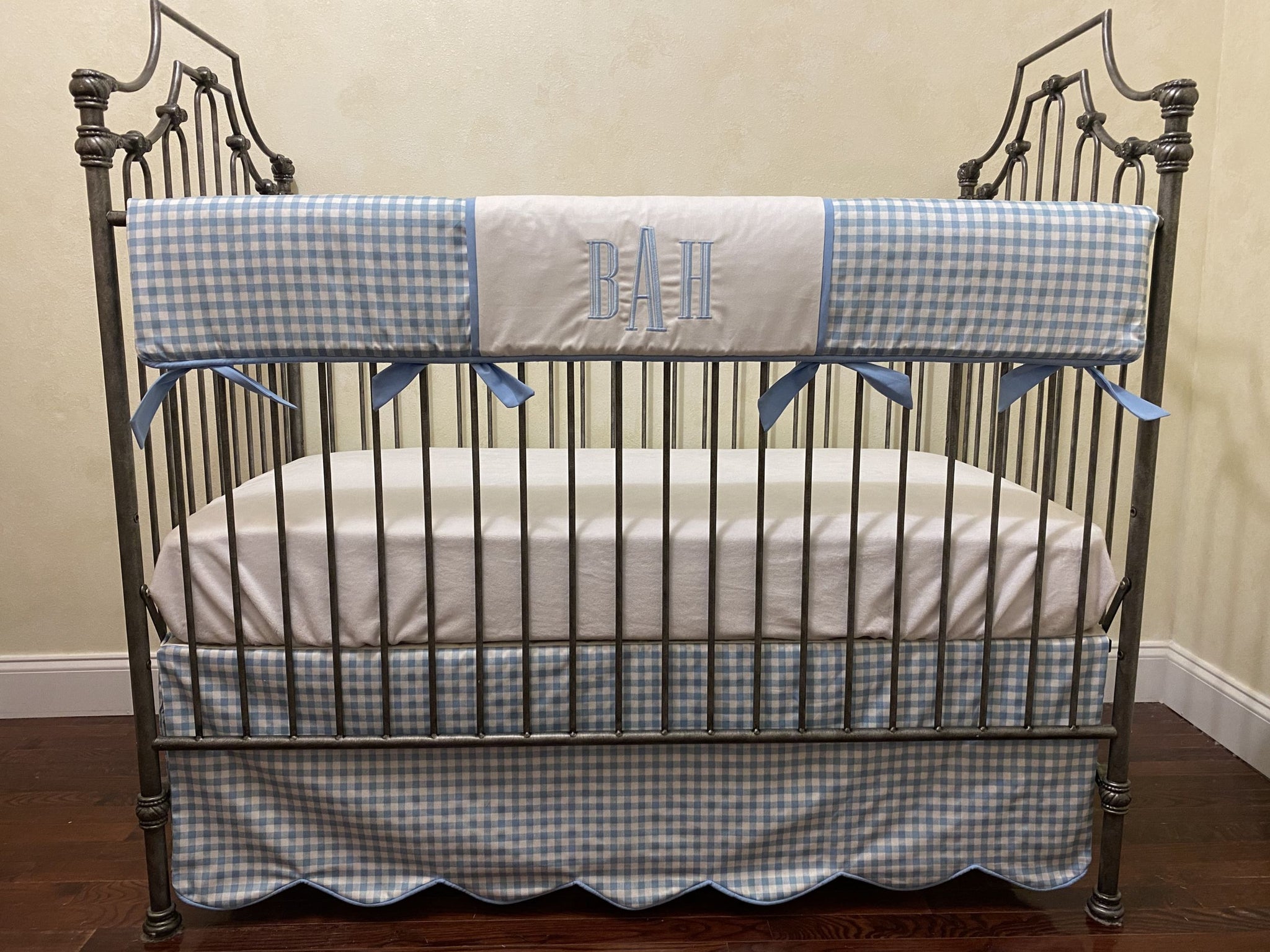 Baby Boy Blue Gingham Crib Bedding, Gingham Crib Skirt