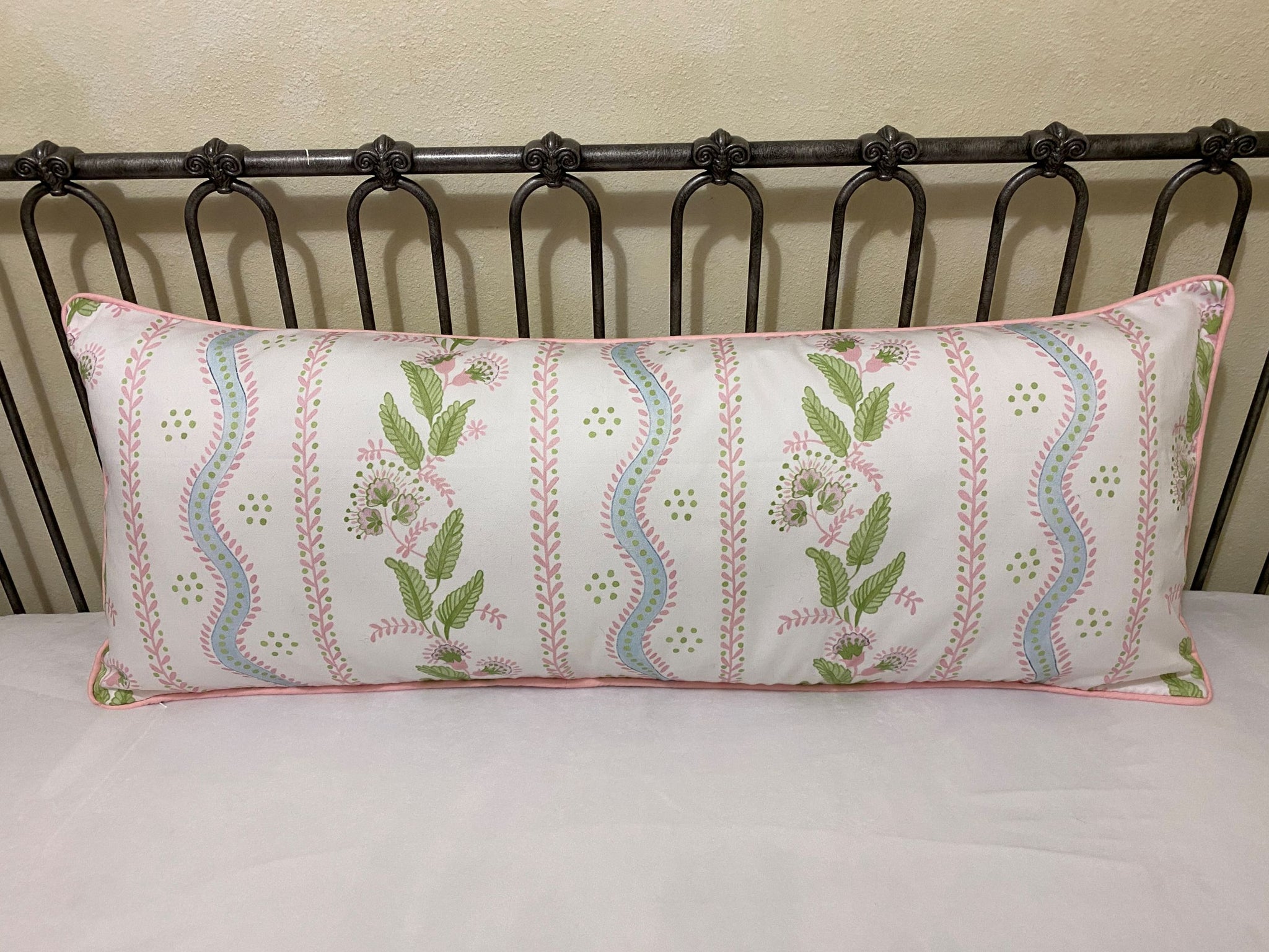 Pink, Blue, & Green Stripes & Floral Vines Pillow Cover, Euro Sham