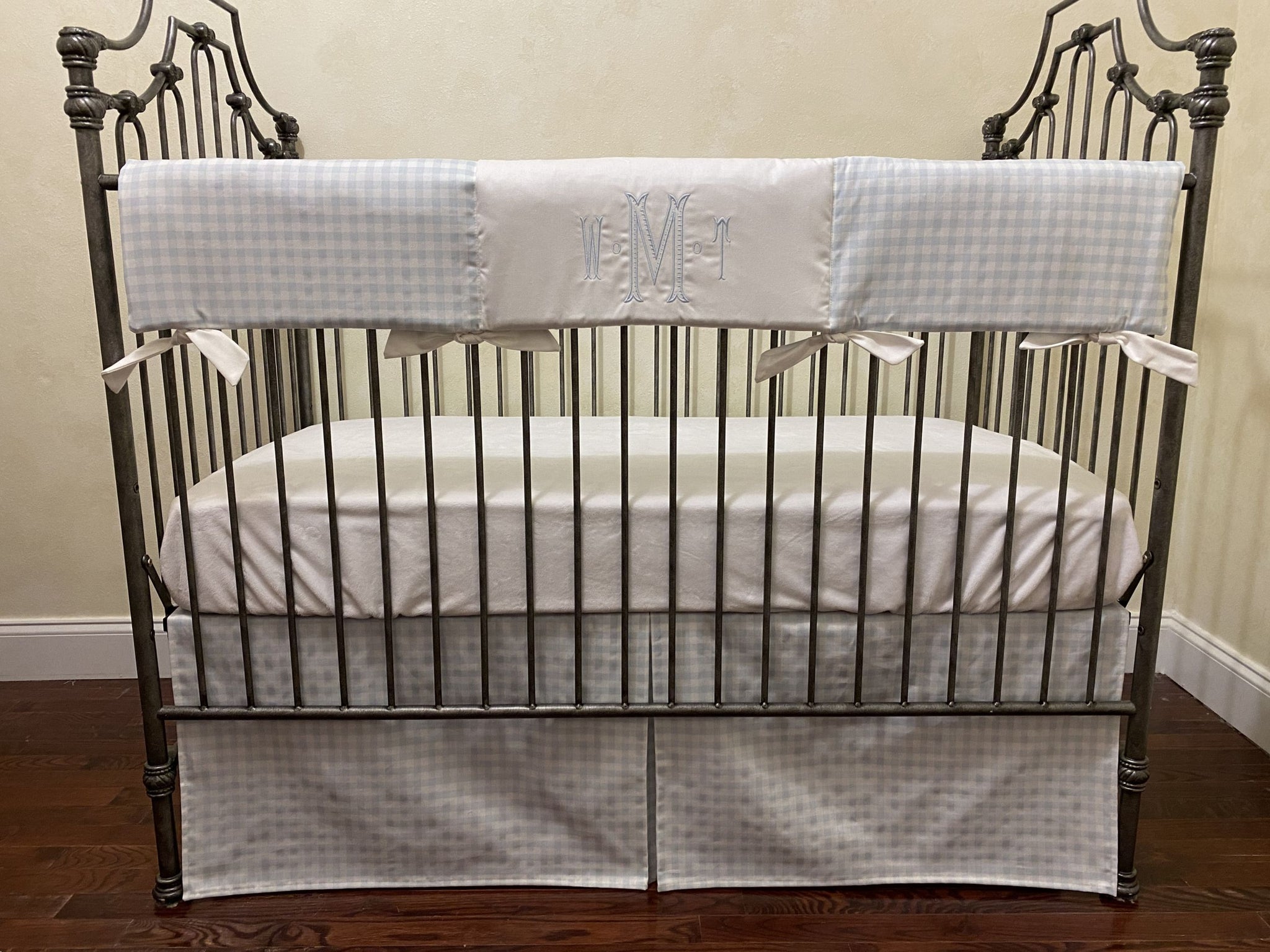 Pale Blue Gingham Baby Boy Crib Bedding