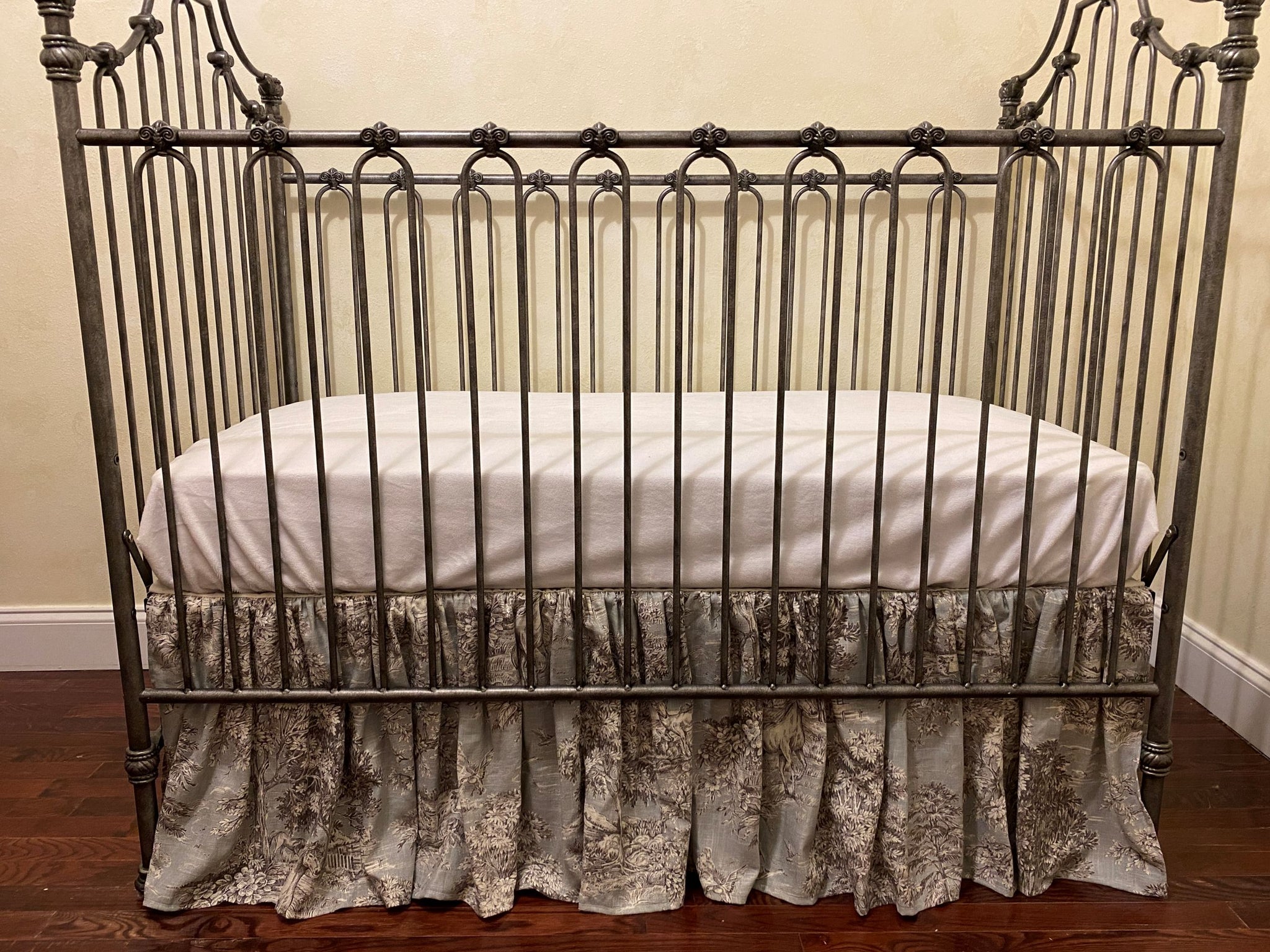 Pastoral Toile Gathered Crib Skirt