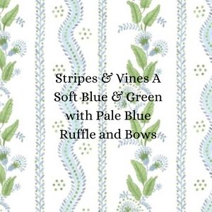 Stripes and Vines Floral Scalloped Valance with Ruffle and Bows - Choose Your Fabric