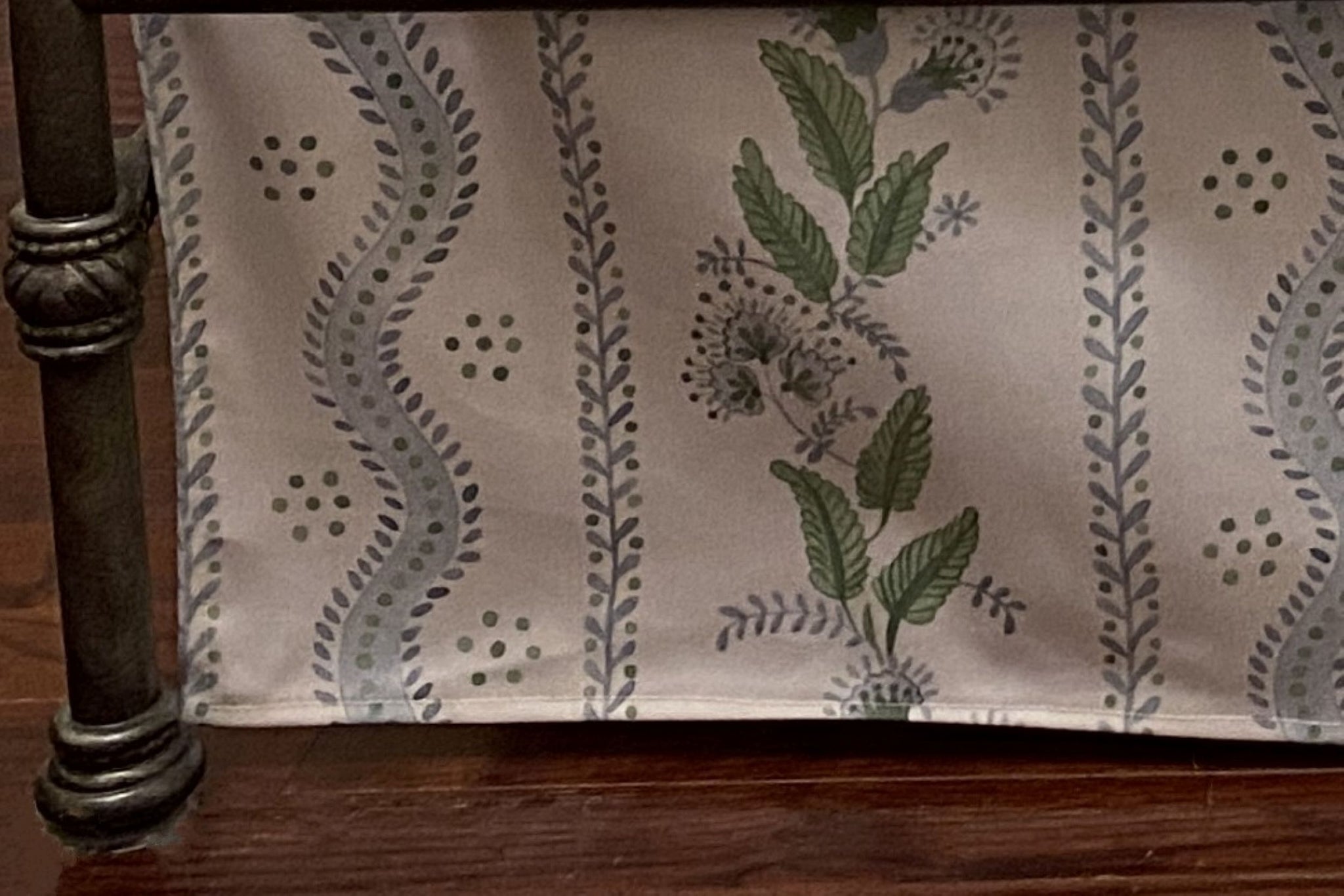 Twin, Full, Queen, King Size Bed Skirt, Blue & Green Floral Stripes & Vines