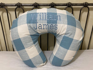 Light Blue Buffalo Plaid Nursing Pillow Cover