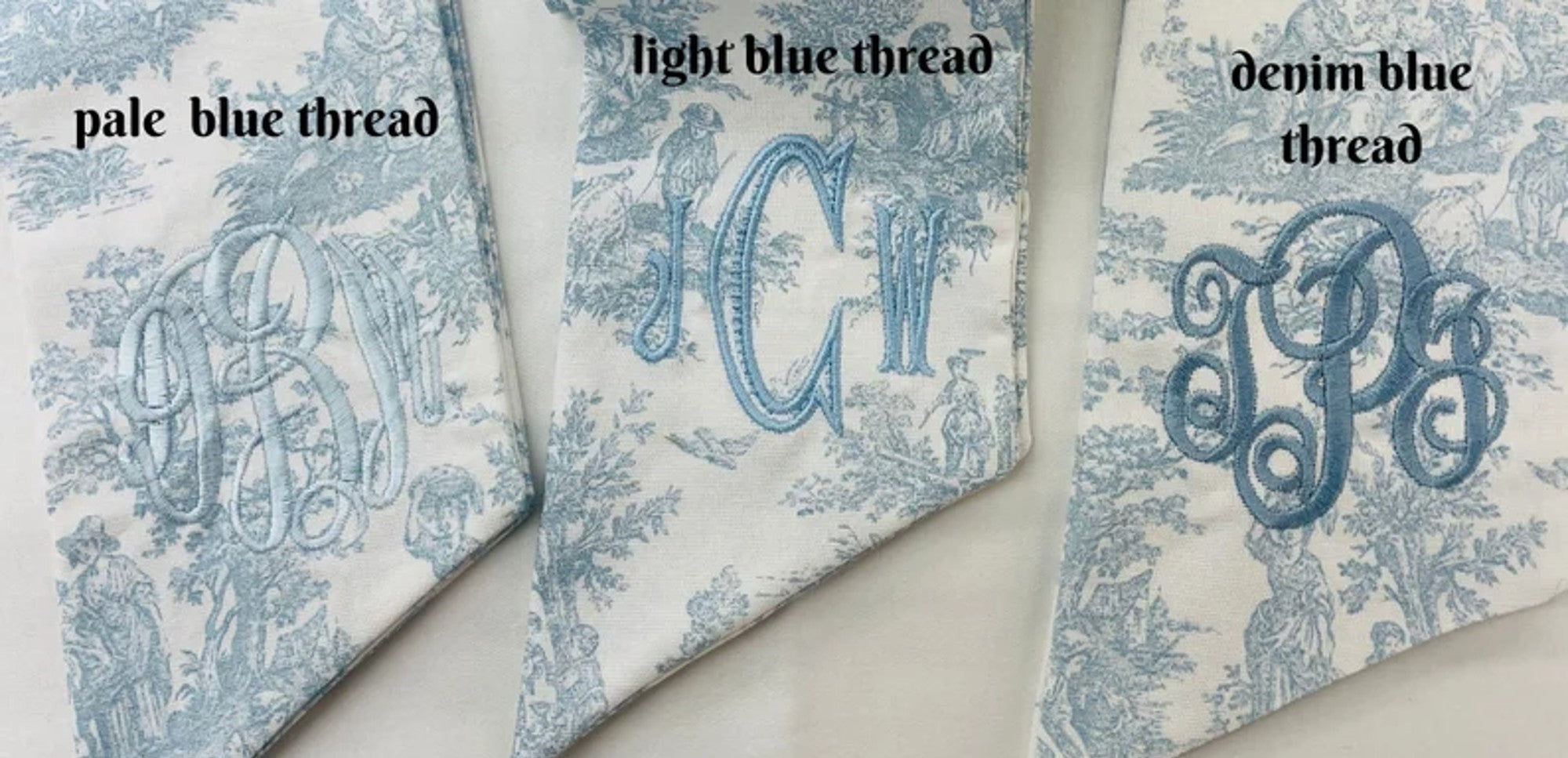 Blue Toile Crib Bedding, Toile and Pale Blue Baby Bedding, Scalloped Crib Rail Cover, Gathered Crib Skirt