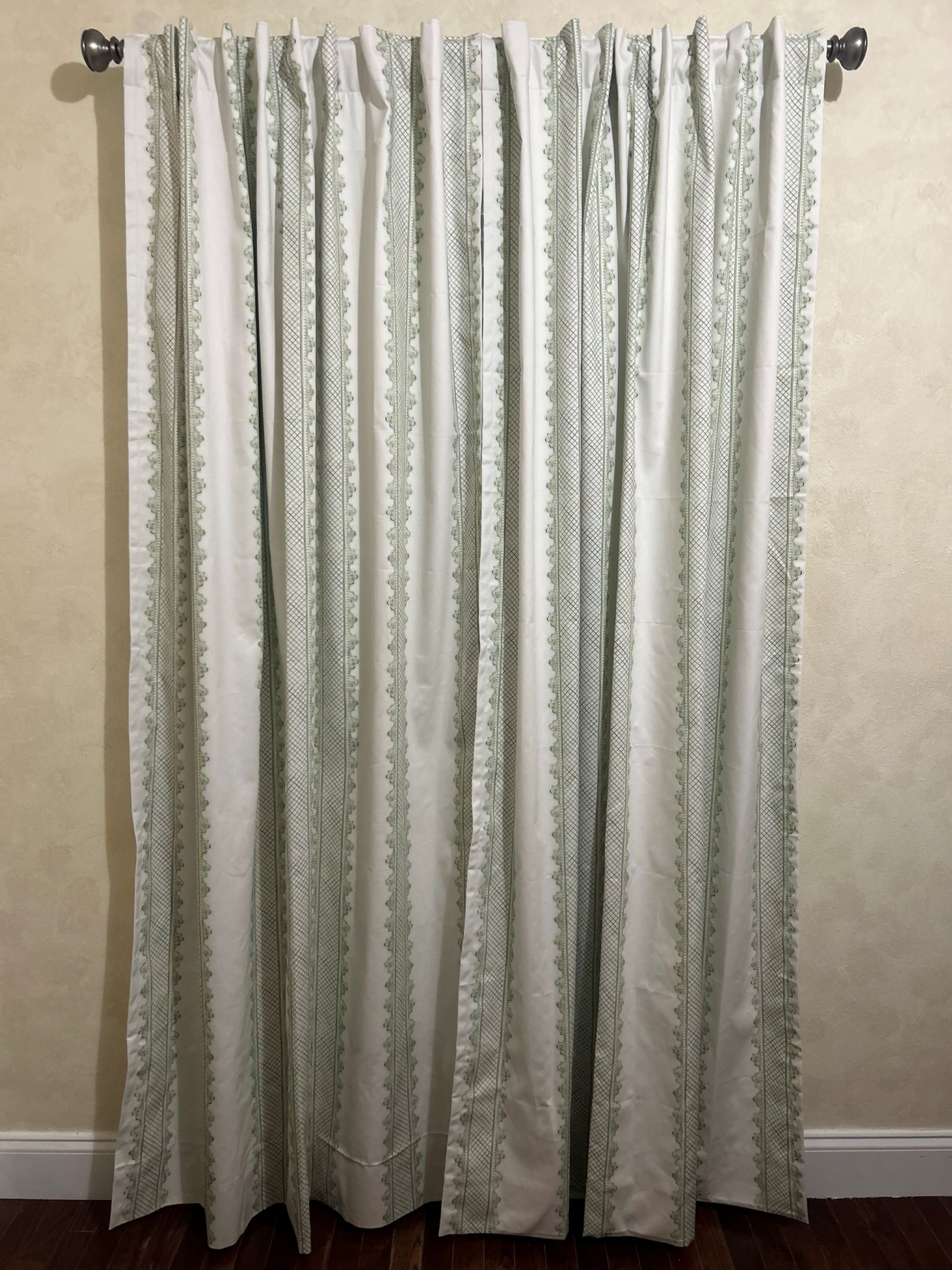 Soft Green and Ivory Stripe Curtain Panels