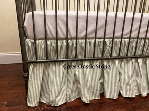 Classic Ticking Stripe or Gingham Gathered Crib Skirt - Choose Your Color