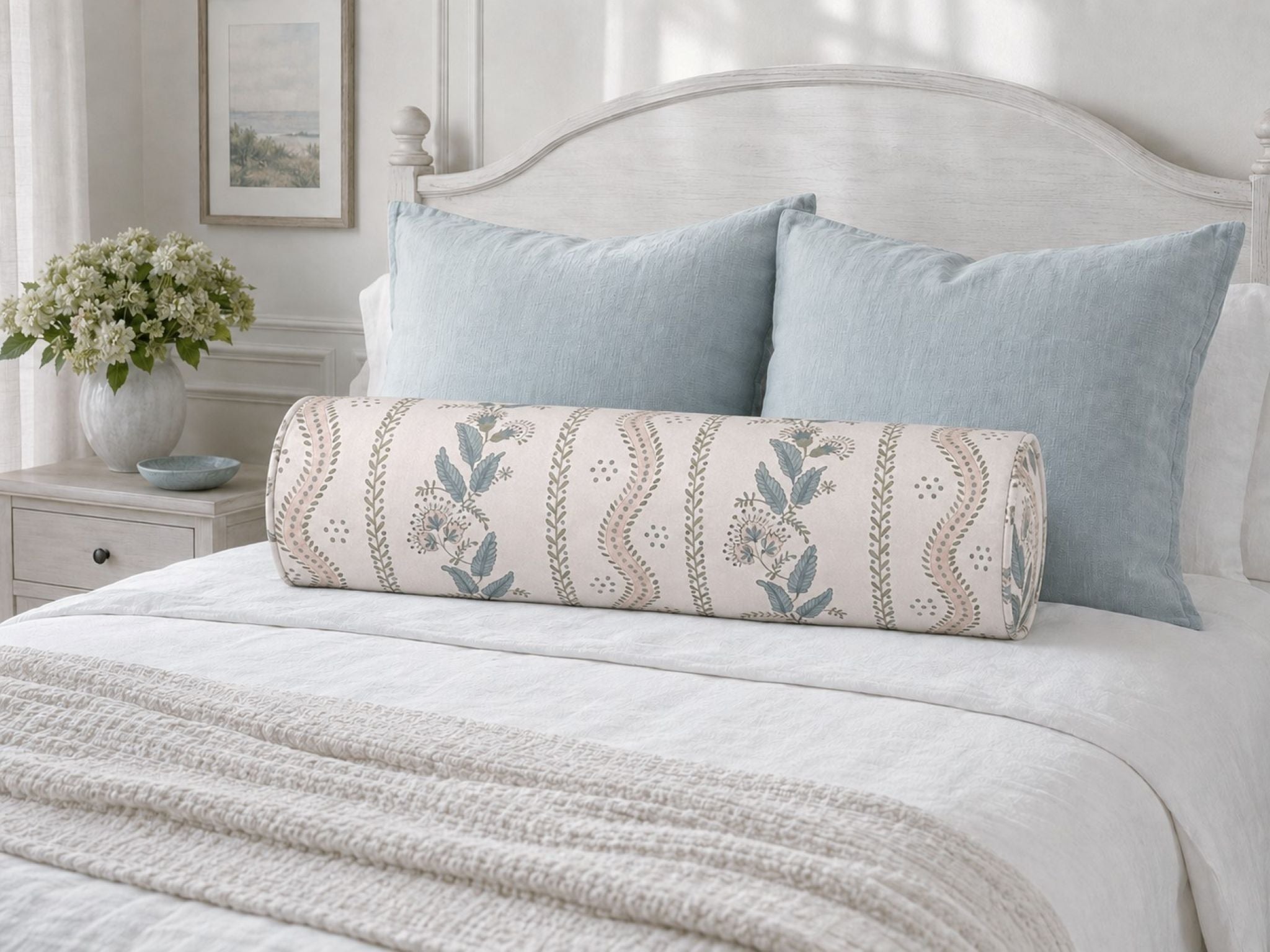 Floral Stripes and Vines Bolster Pillow Cover