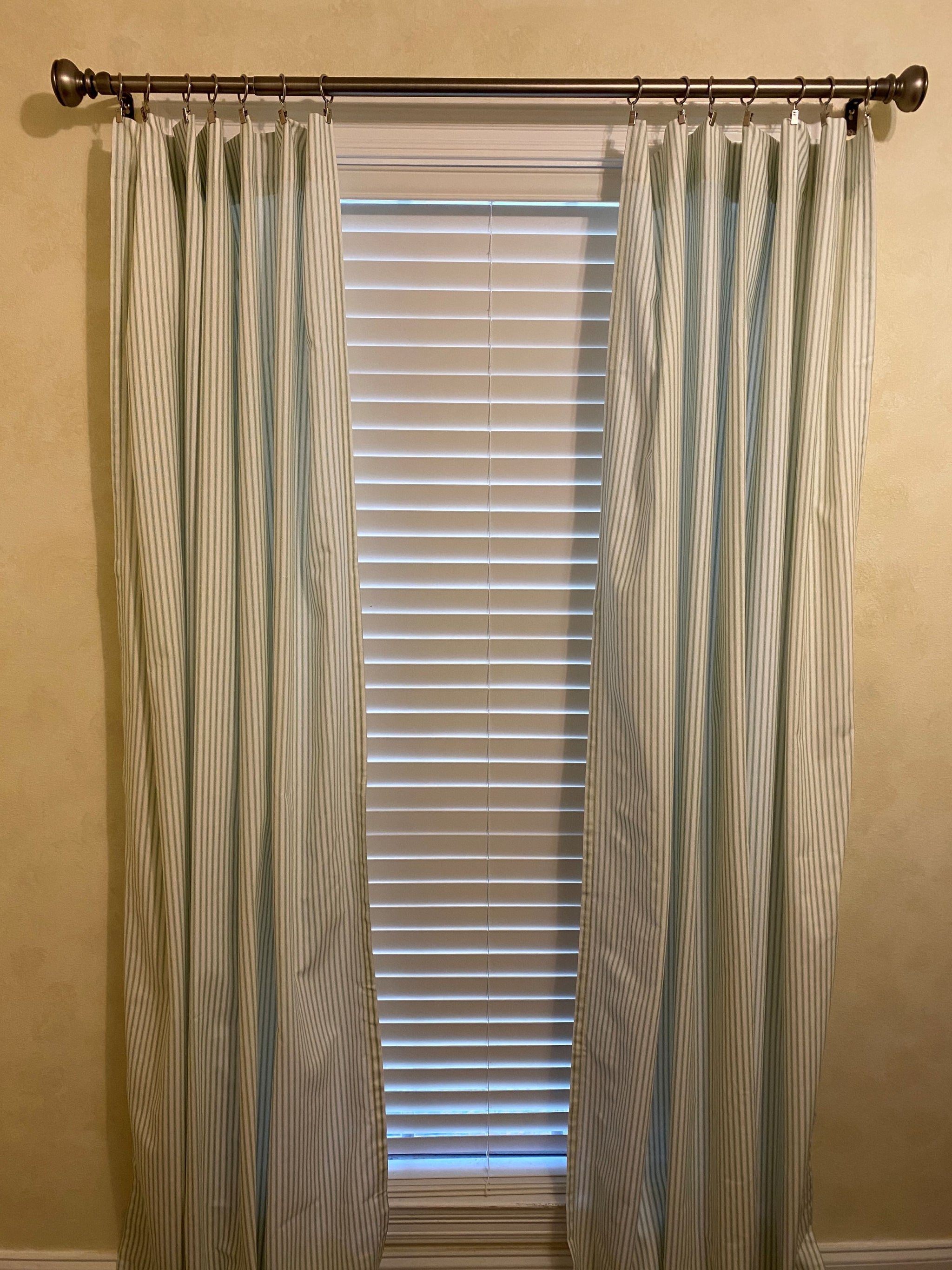 Green Ticking Stripe Curtain Panels